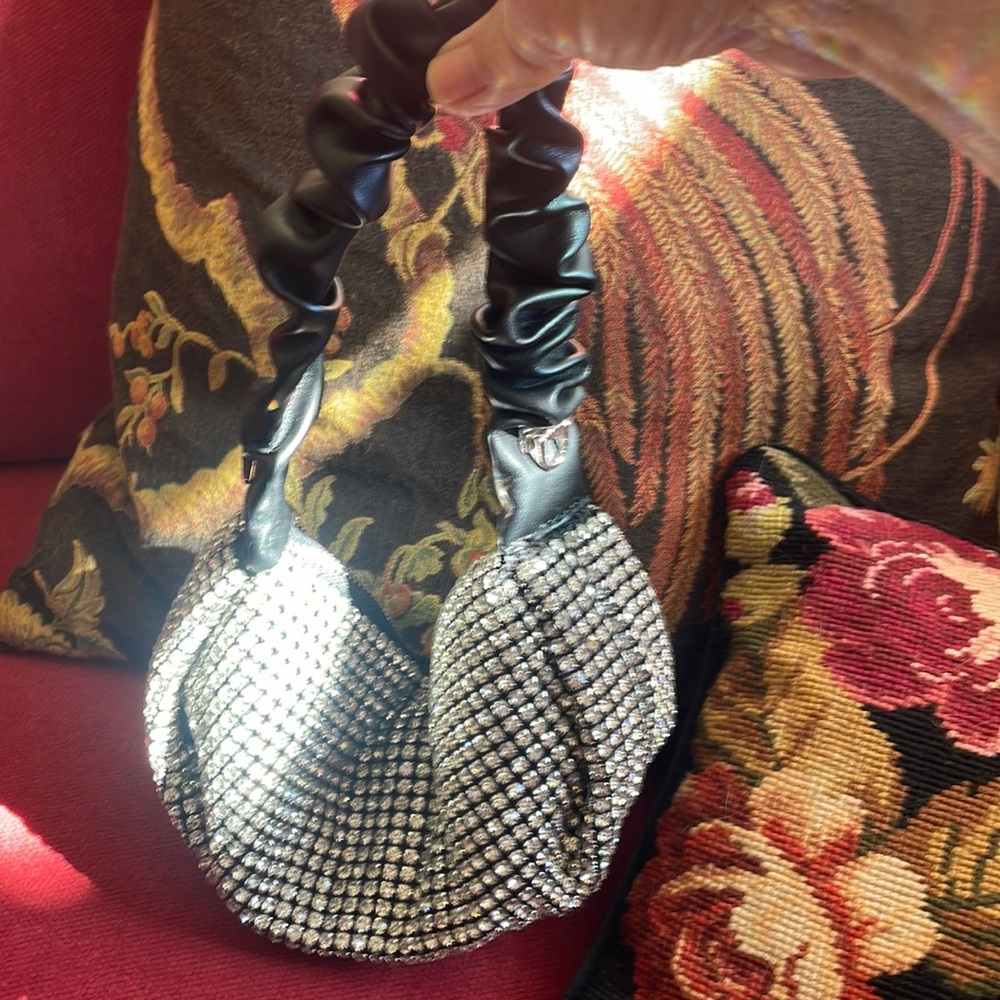 Rhinestone zippered, small bag with black handle